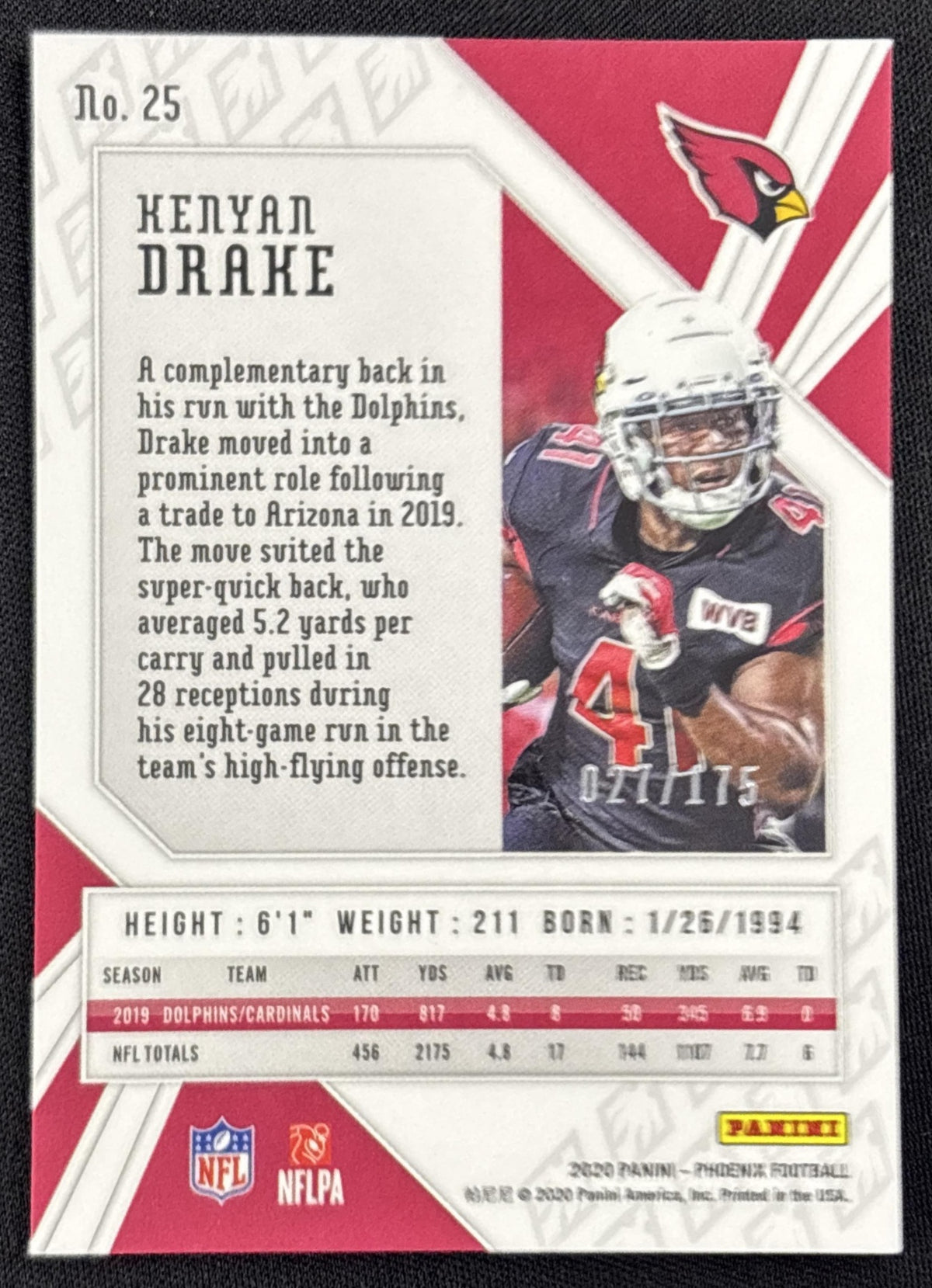 Kenyan Drake 2020 Panini Phoenix Teal /175 Cardinals
