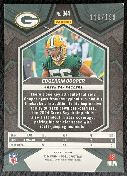 Edgerrin Cooper 2024 Panini Mosaic Orange Prizm /199 Packers Back
