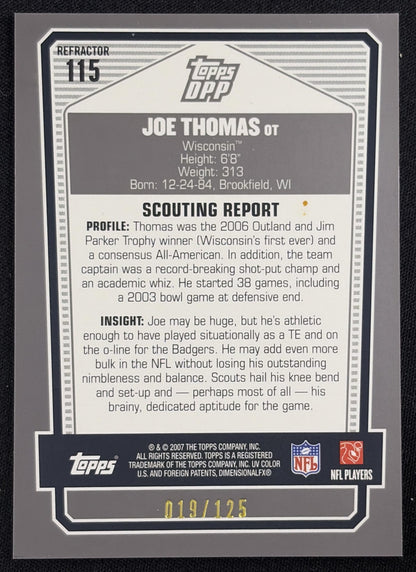Joe Thomas 2007 Topps Draft Picks & Prospects Chrome Silver Refractors /125 Badgers Sports Trading Card