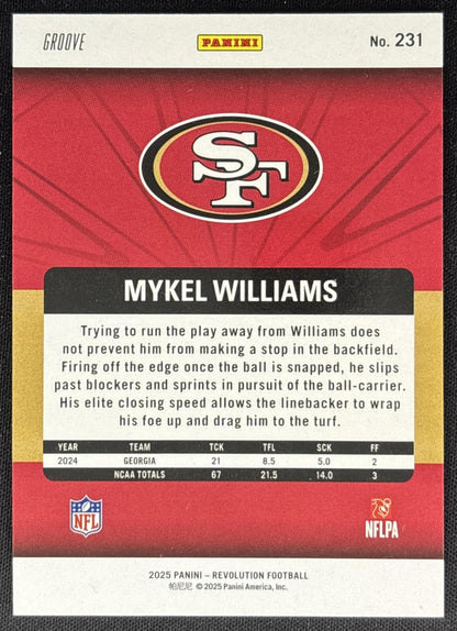 Mykel Williams 2025 Panini Revolution Rookies Groove 49ers Sports Trading Cards
