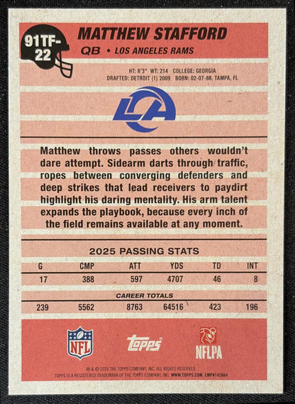 Matthew Stafford 2026 Topps 1991 Rams back