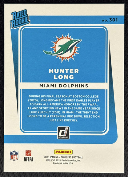 Hunter Long 2021 Panini Donruss Season Stat Line /500 Dolphins back