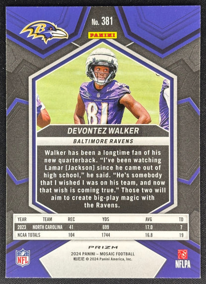 Devontez Walker 2024 Panini Mosaic Green Prizm Ravens Sports Trading Cards