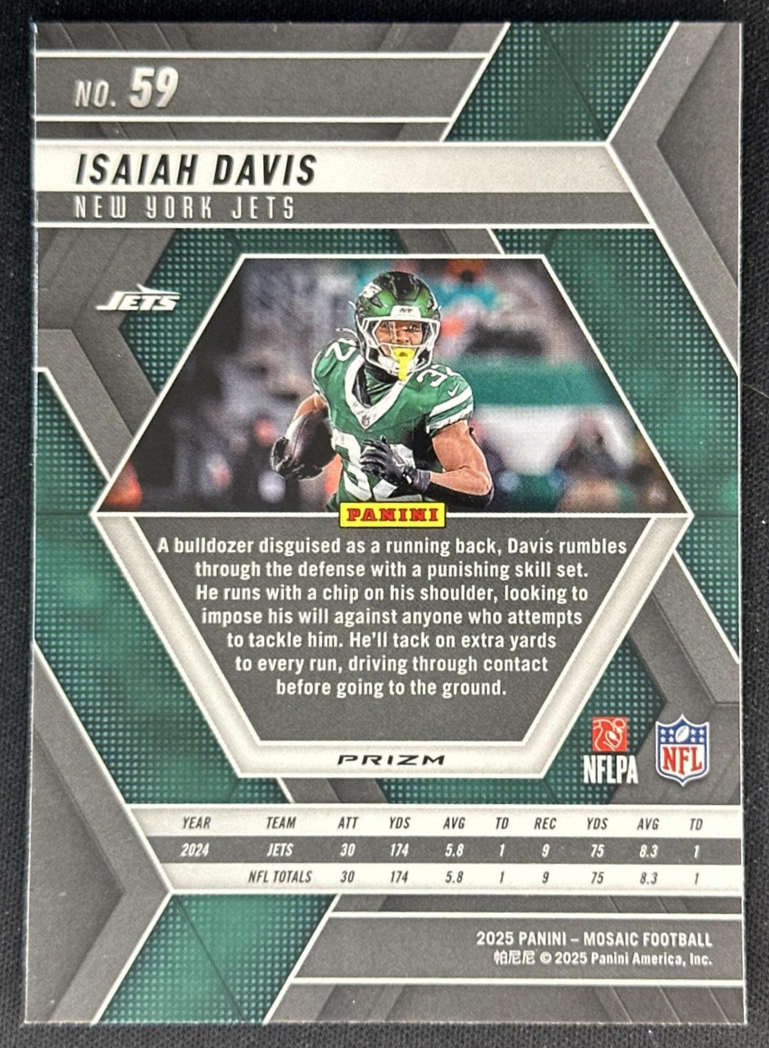 Isaiah Davis 2025 Panini Mosaic No Huddle Silver Prizm Jets Sports Trading Cards