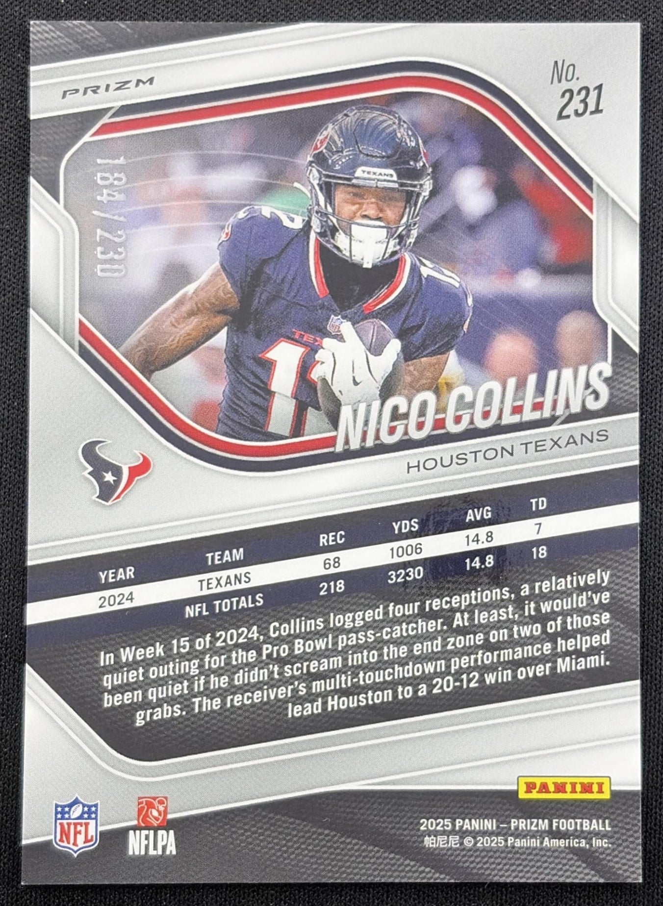 Nico Collins 2025 Panini Prizm Blue Wave /230 Texans