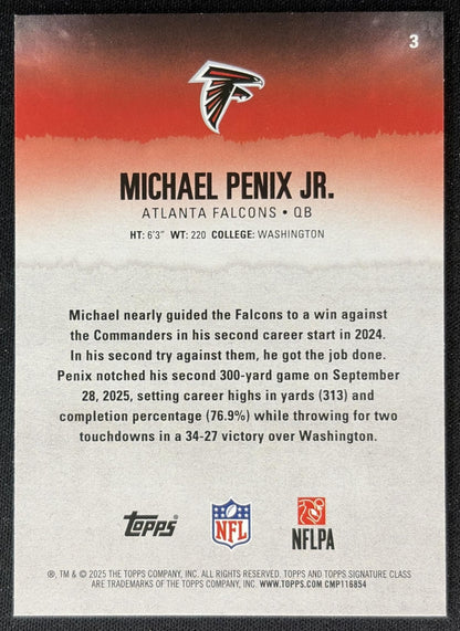 Michael Penix Jr. 2025 Topps Signature Class Veteran Red & Black Foil Falcons Sports Trading Cards