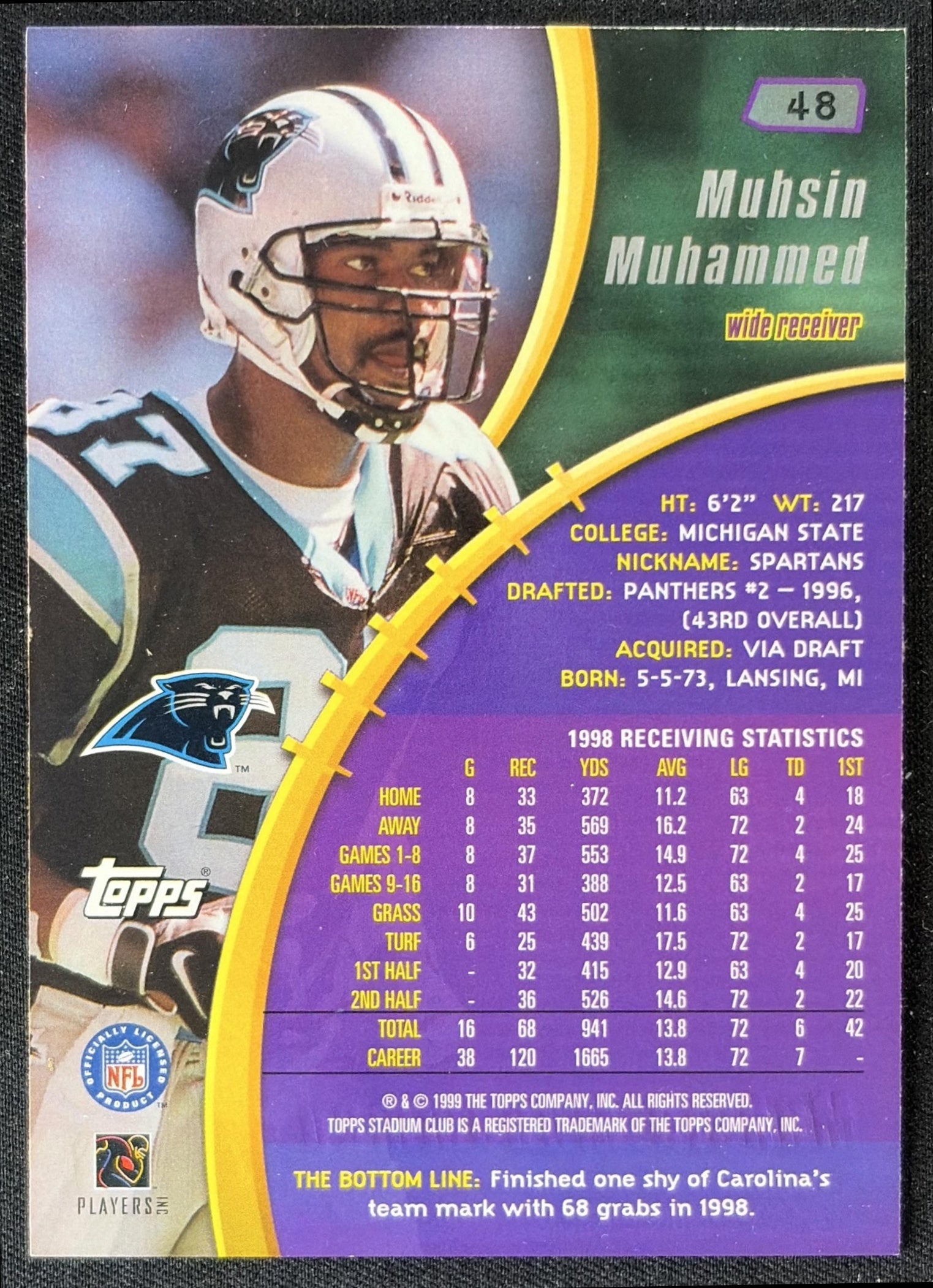 Muhsin Muhammad 1999 Topps Stadium Club Panthers back