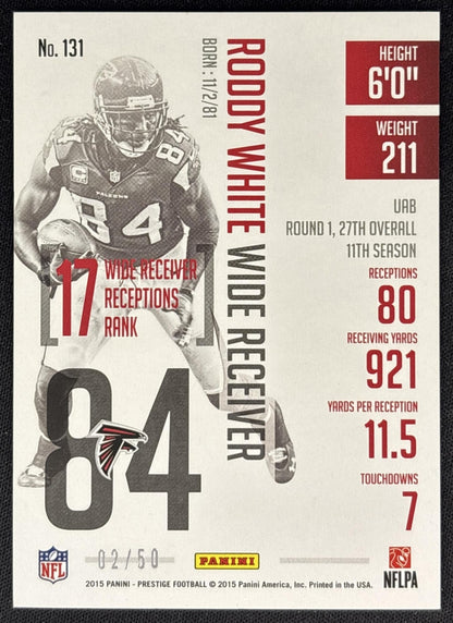 Roddy White 2015 Panini Prestige Extra Points Gold /50 Falcons back