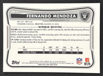 Fernando Mendoza 2026 Bowman Chrome NFL Etched In Glass Variation Raiders