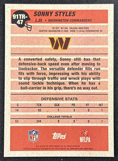 Sonny Styles 2026 Topps Flagship 1991 Rookie Commanders