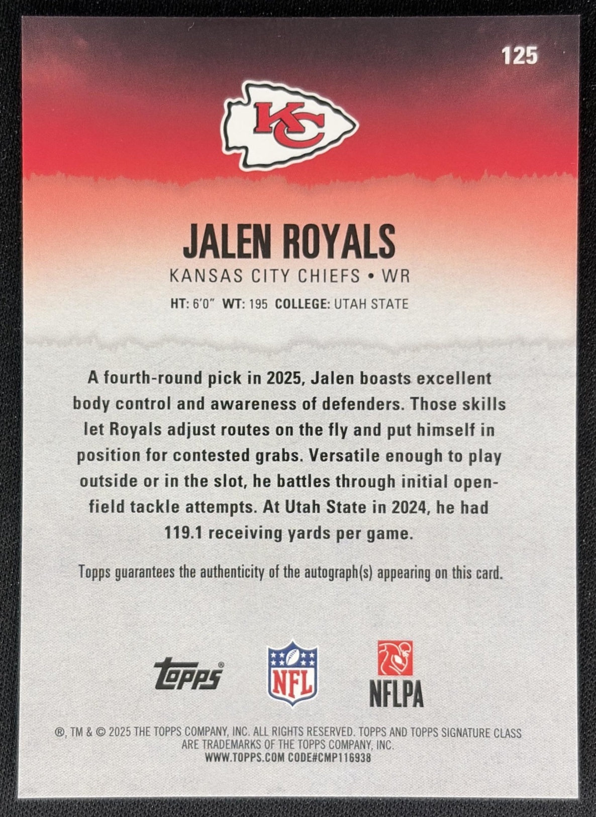Jalen Royals 2025 Topps Signature Class Rookie Chrome Auto Chiefs