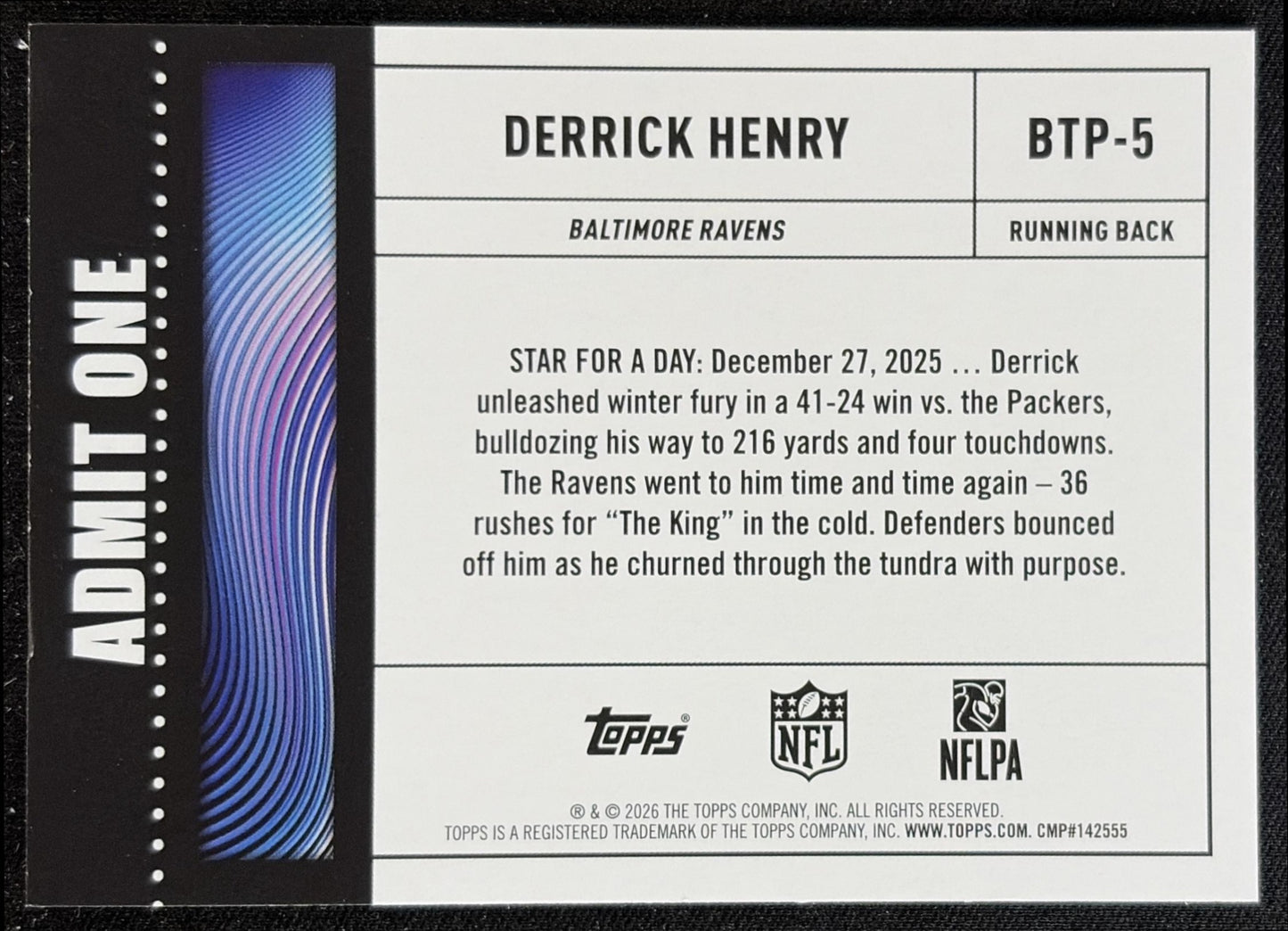 Derrick Henry 2026 Topps Big Ticket Players Ravens back