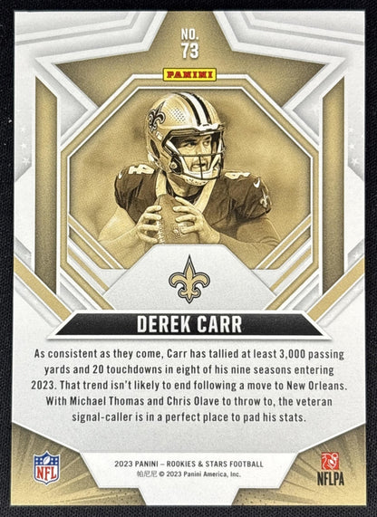 Derek Carr 2023 Panini Rookies & Stars Gold /10 Saints back