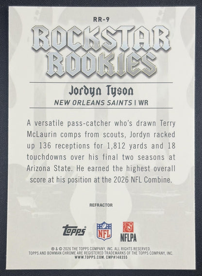 Jordyn Tyson 2026 Bowman Rockstar Rookies Chrome Refractor Saints