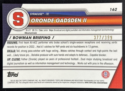Oronde Gadsden II 2023 Bowman University Chrome Purple Refractor /399 Back