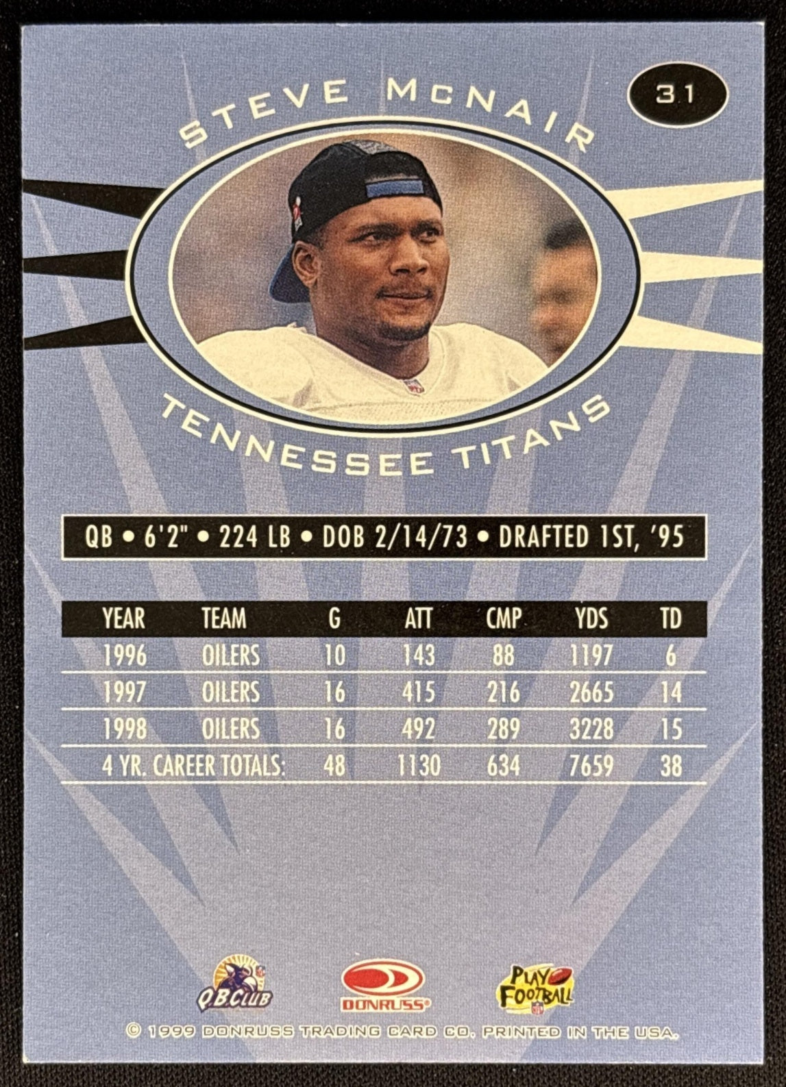 Steve McNair 1999 Donruss Preferred QBC Titans back