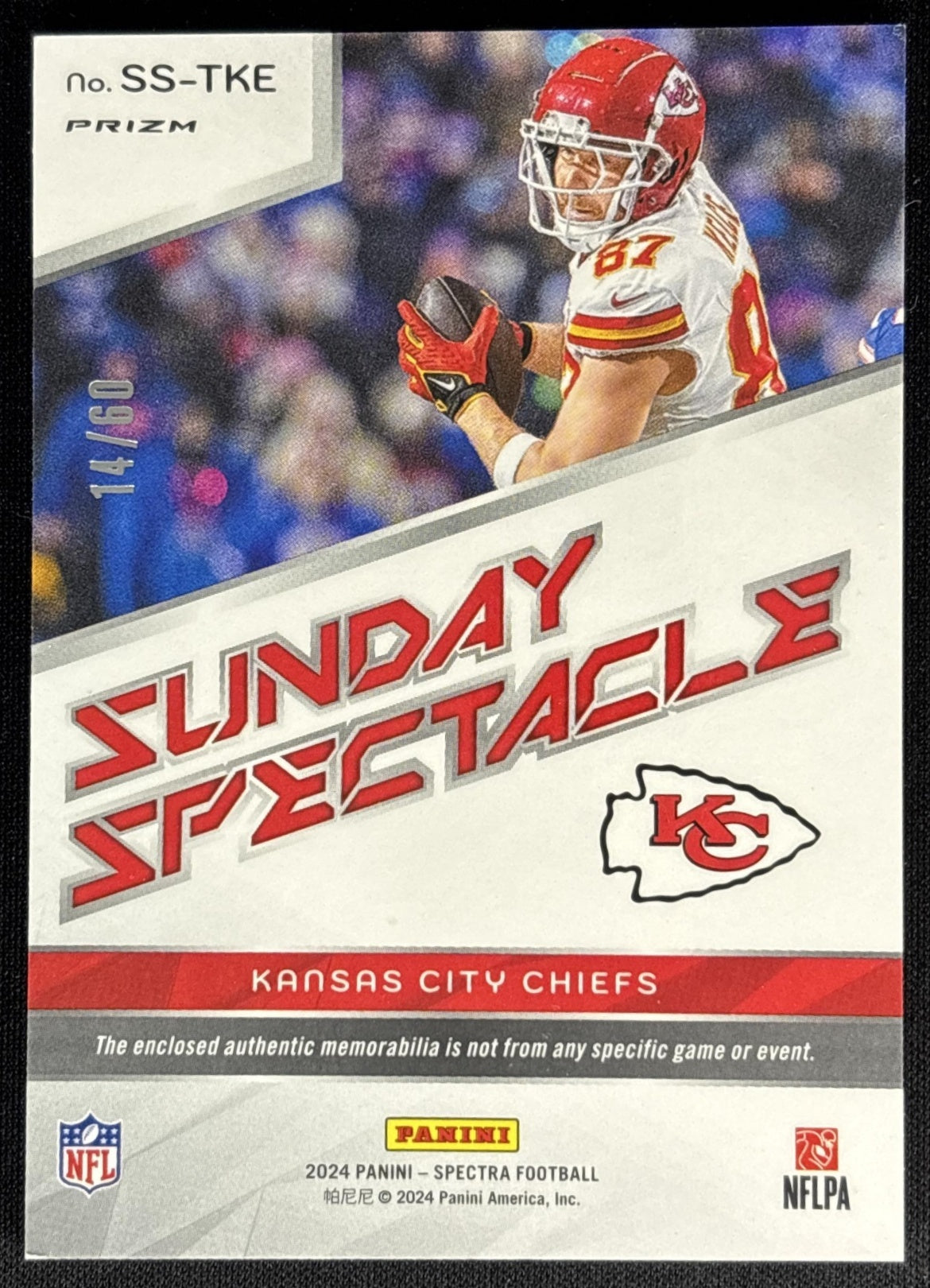 Travis Kelce 2024 Panini Spectra Sunday Spectacle Blue Neon /60 Chiefs
