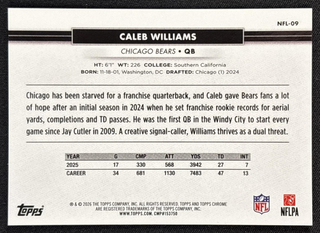 Caleb Williams 2026 Topps NSCC Collection NFL Orange Raywave /25 Bears Sports Trading Cards
