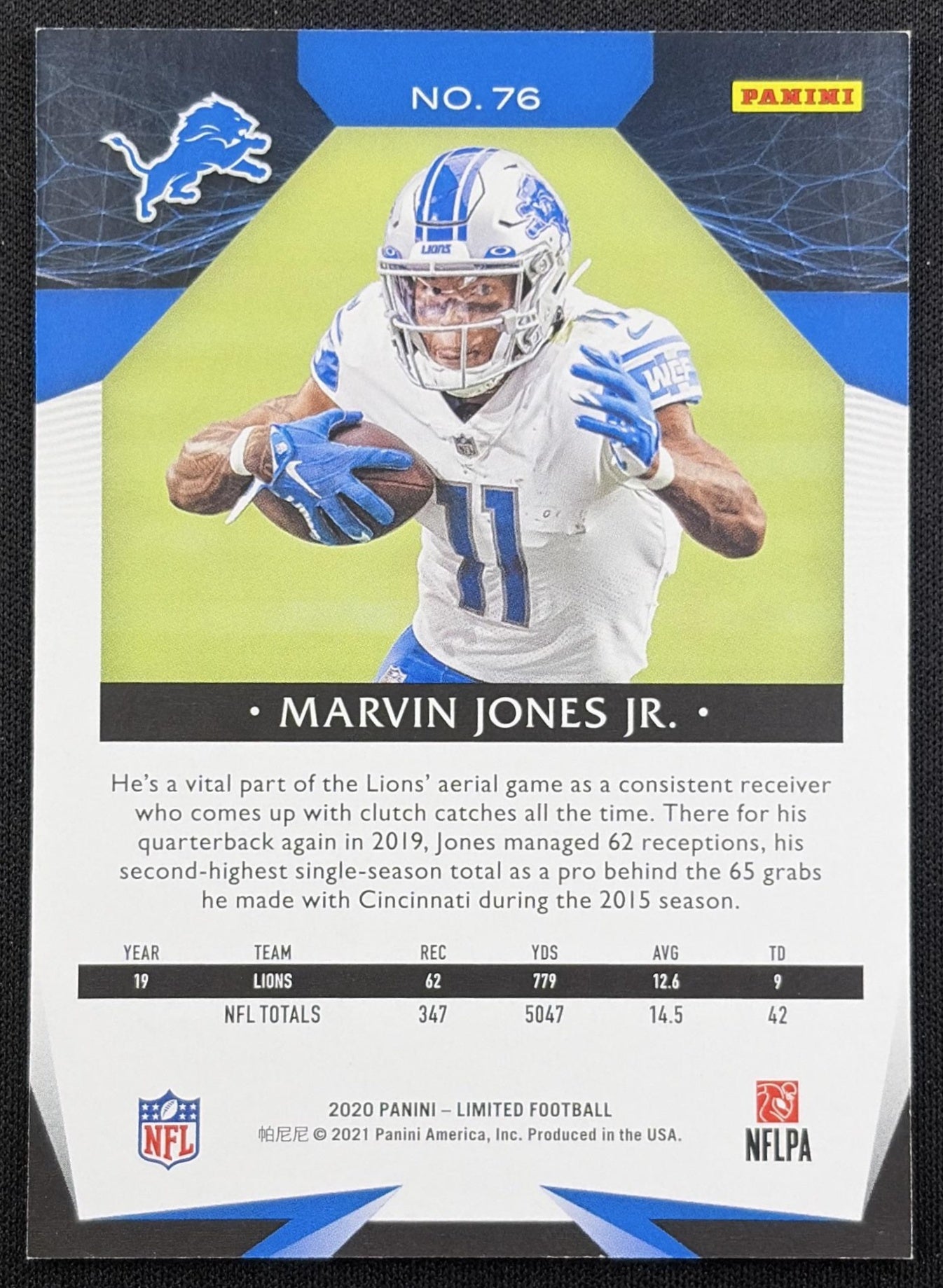 Marvin Jones Jr. 2020 Panini Limited Ruby Spotlight /49 Lions