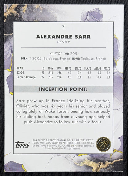 Alexandre Sarr 2024 Topps Inception Green Wizards