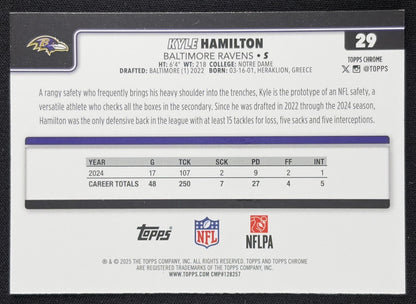 Kyle Hamilton 2025 Topps Chrome Yellow Wave Refractor /275 Ravens