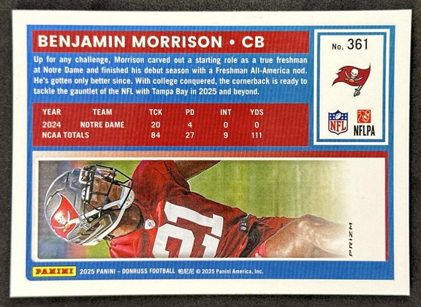Benjamin Morrison 2025 Panini Donruss Optic Rated Rookie Preview Pink Buccaneers back