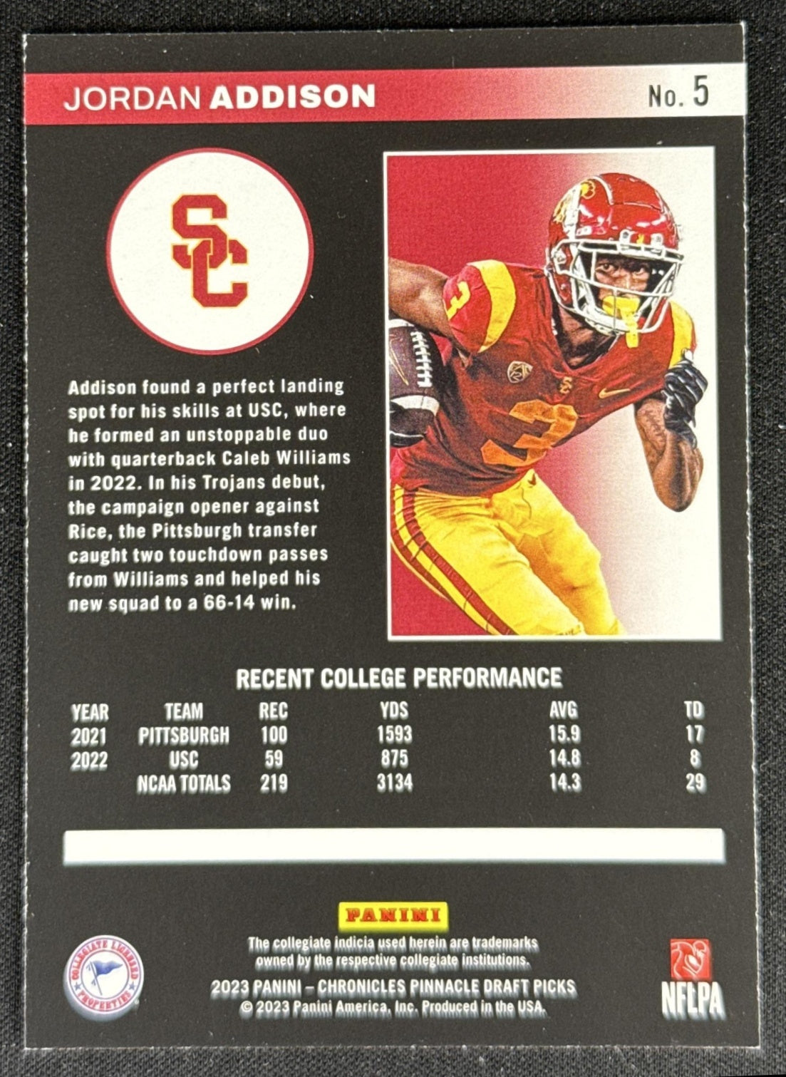 Jordan Addison 2023 Panini Chronicles Draft Picks Vikings Sports Trading Card