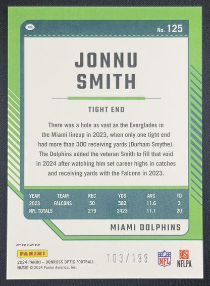 Jonnu Smith 2024 Panini Donruss Optic Blue /199 Dolphins