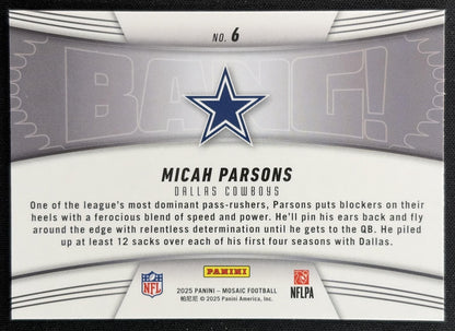 Micah Parsons 2025 Panini Mosaic Bang! Mosaic Prizm Cowboys Sports Trading Cards