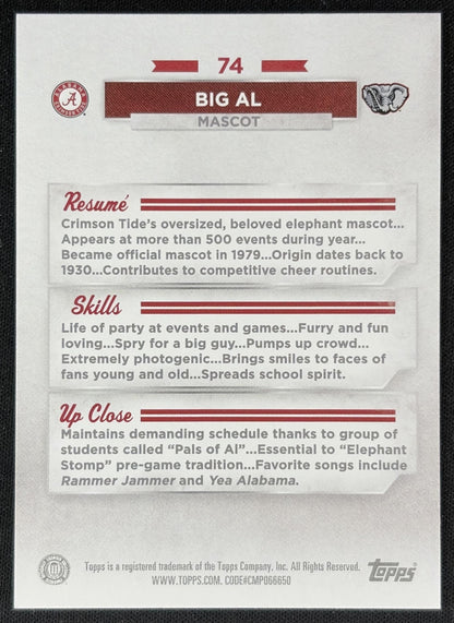 Big Al 2023 Bowman University Alabama Crimson Tide back