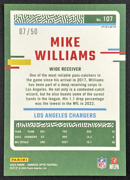 Mike Williams 2023 Panini Donruss Optic Purple Prizm /50 Chargers