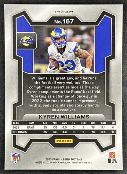 Kyren Williams 2023 Panini Prizm Red White and Blue Rams Sports Trading Cards