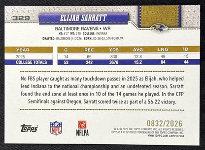 Elijah Sarratt 2026 Topps Gold /2026 Ravens