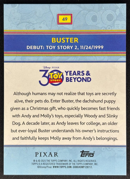 Buster 2025 Topps Pixar Crystal 30 Years of Toy Story Purple Foil /75 2 Non-Sports Trading Cards