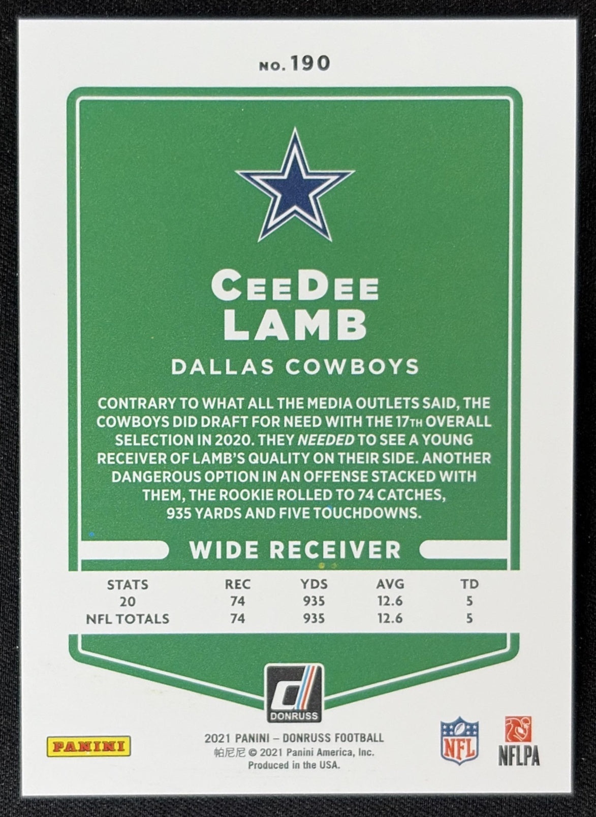 CeeDee Lamb 2021 Panini Donruss Press Proof Premium Cowboys - Dallas Cowboys