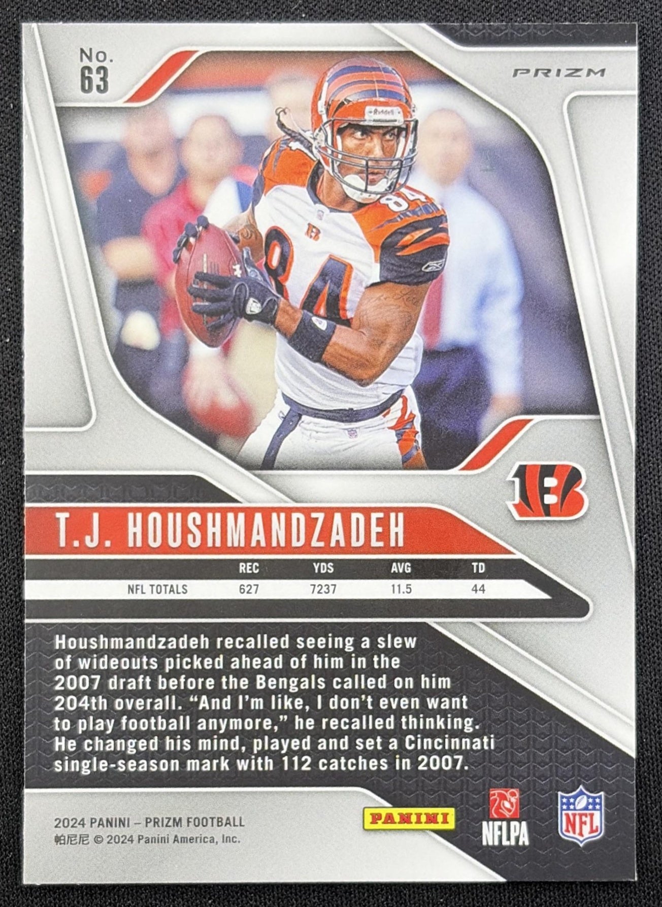 T.J. Houshmandzadeh 2024 Panini Prizm Green Wave Bengals back