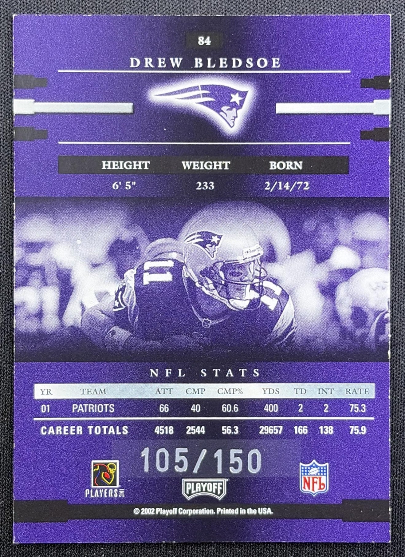 Drew Bledsoe 2002 Playoff Prestige Patriots back
