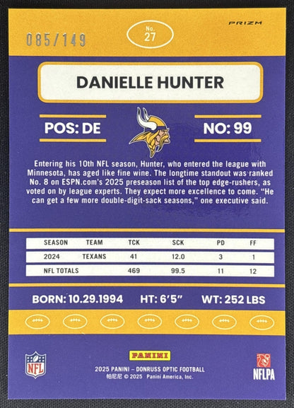 Danielle Hunter 2025 Donruss Optic 2015 Retro Black Pandora Prizm /149 Vikings back