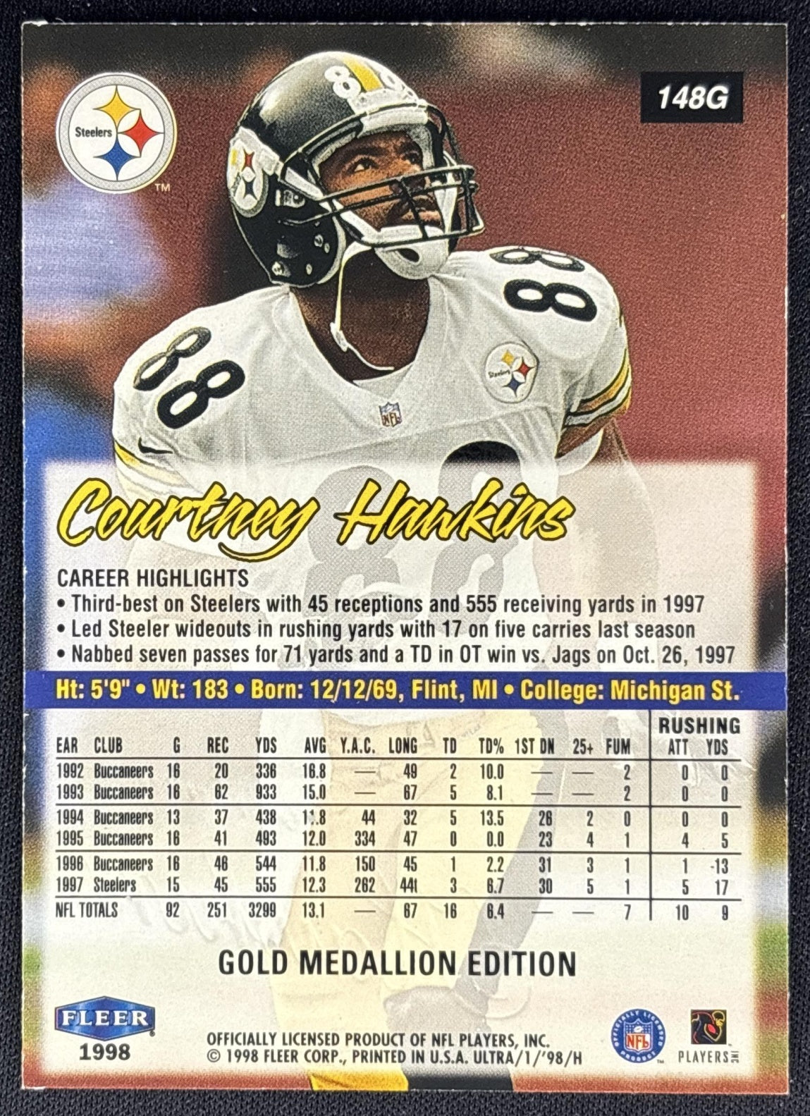 Courtney Hawkins 1998 Fleer Ultra Gold Medallion Steelers back