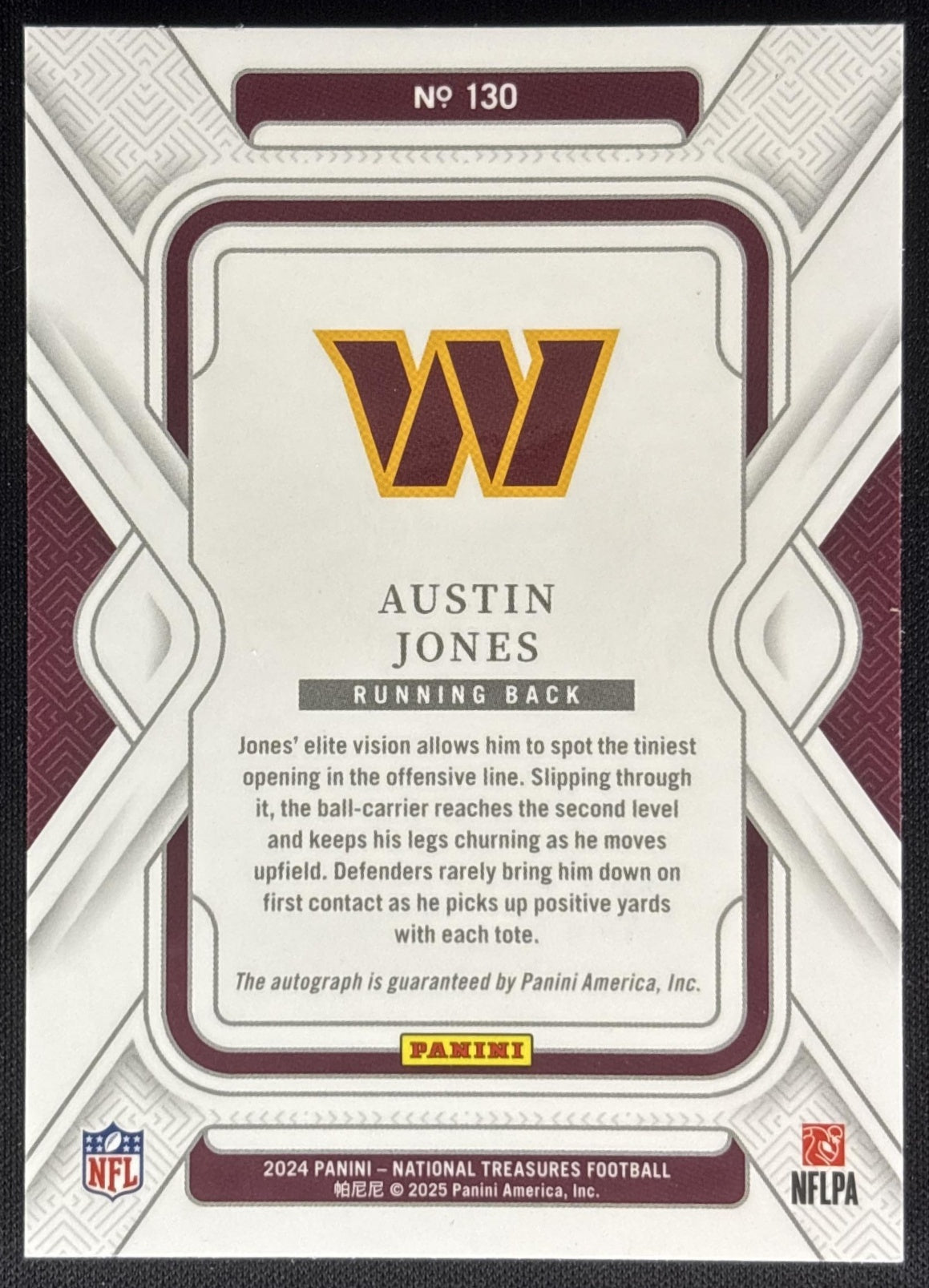 Austin Jones 2024 National Treasures Rookie Signatures Jersey Number Red /46 Commanders Sports Trading Cards