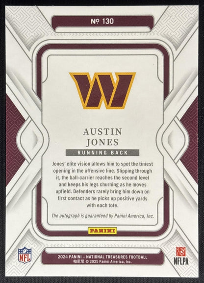 Austin Jones 2024 National Treasures Rookie Signatures Jersey Number Red /46 Commanders Sports Trading Cards