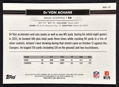 De'Von Achane 2026 Topps NSCC Collection NFL Dolphins Sports Trading Cards