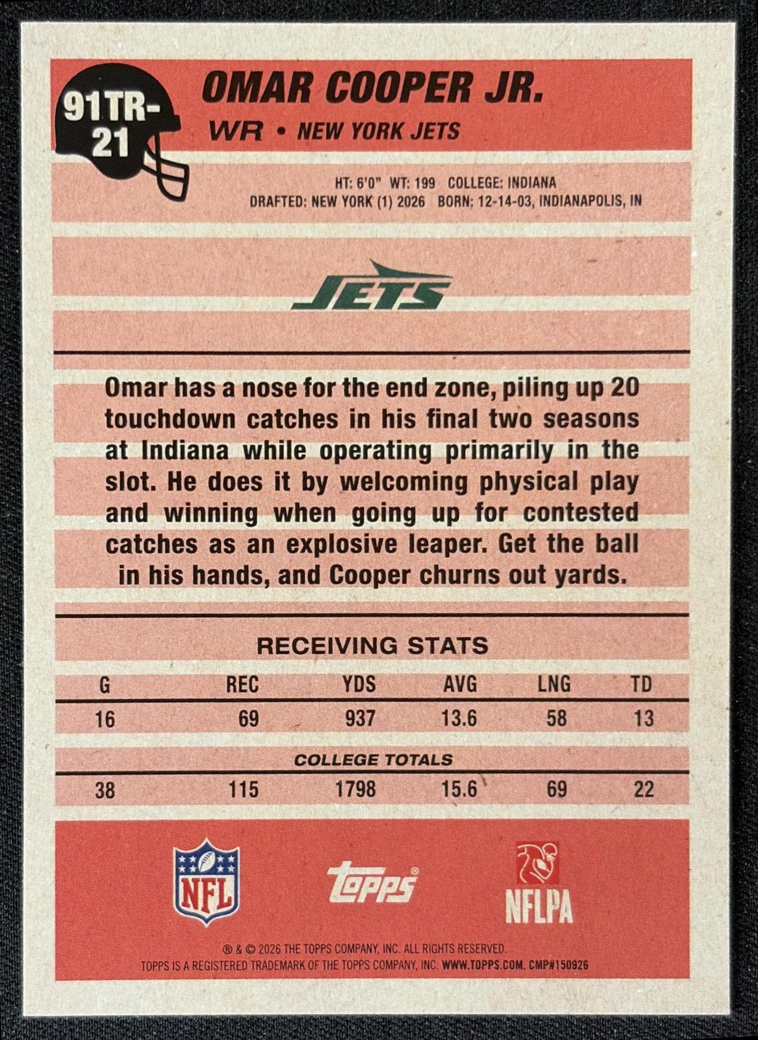 Omar Cooper Jr. 2026 Topps 1991 Rookie Jets back