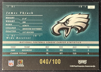 James Thrash 2001 Playoff Preferred National Treasures Gold /100 Eagles back