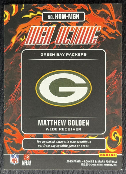 Matthew Golden 2025 Panini Rookies & Stars High Octane Memorabilia Packers Back