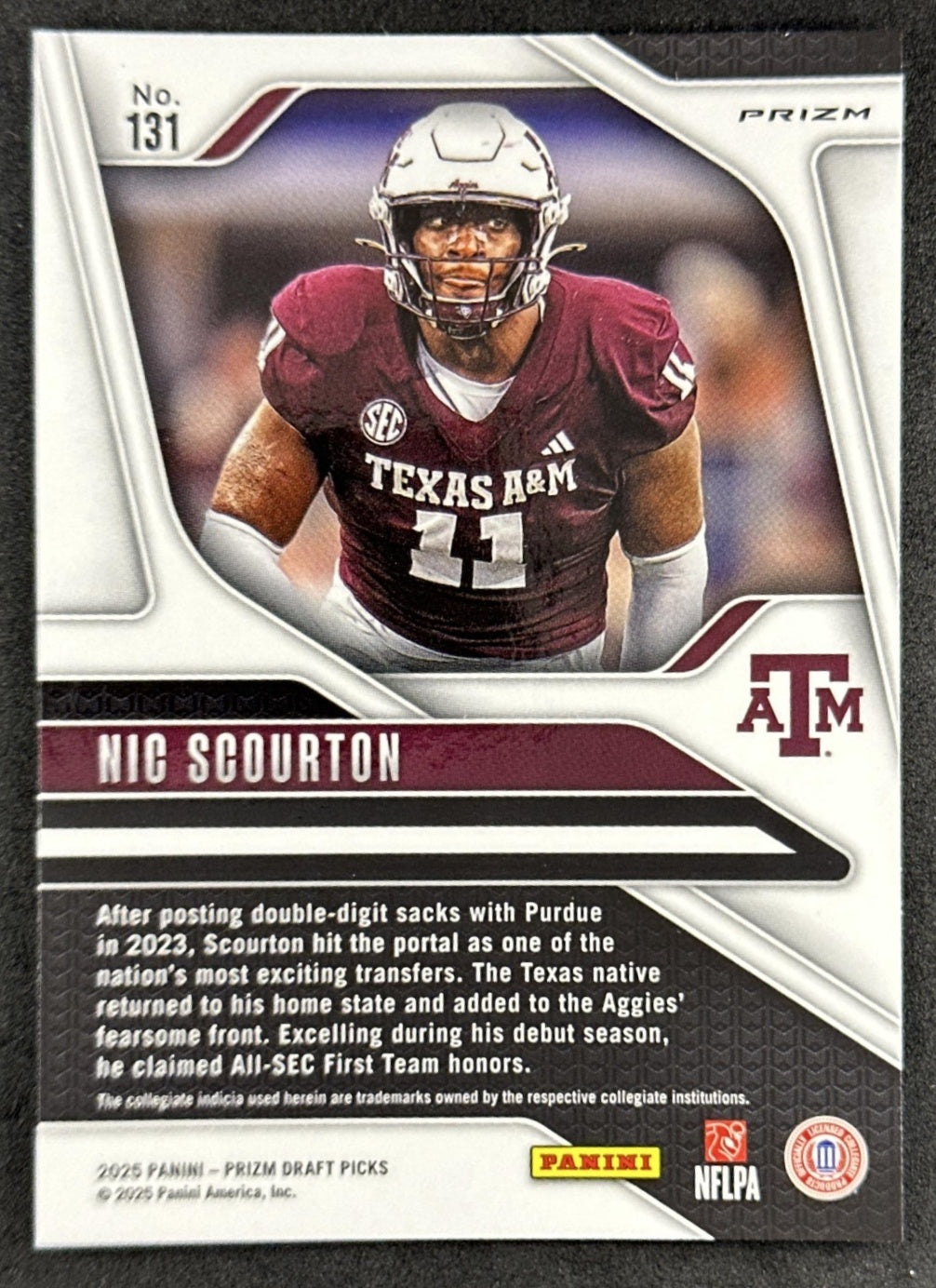 Nic Scourton 2025 Panini Prizm Draft Picks Red Ice Aggies Sports Trading Cards