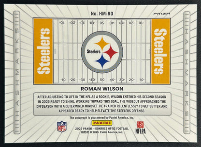 Roman Wilson 2025 Panini Donruss Optic Hash Mark Auto Holo Prizm Steelers Sports Trading Cards