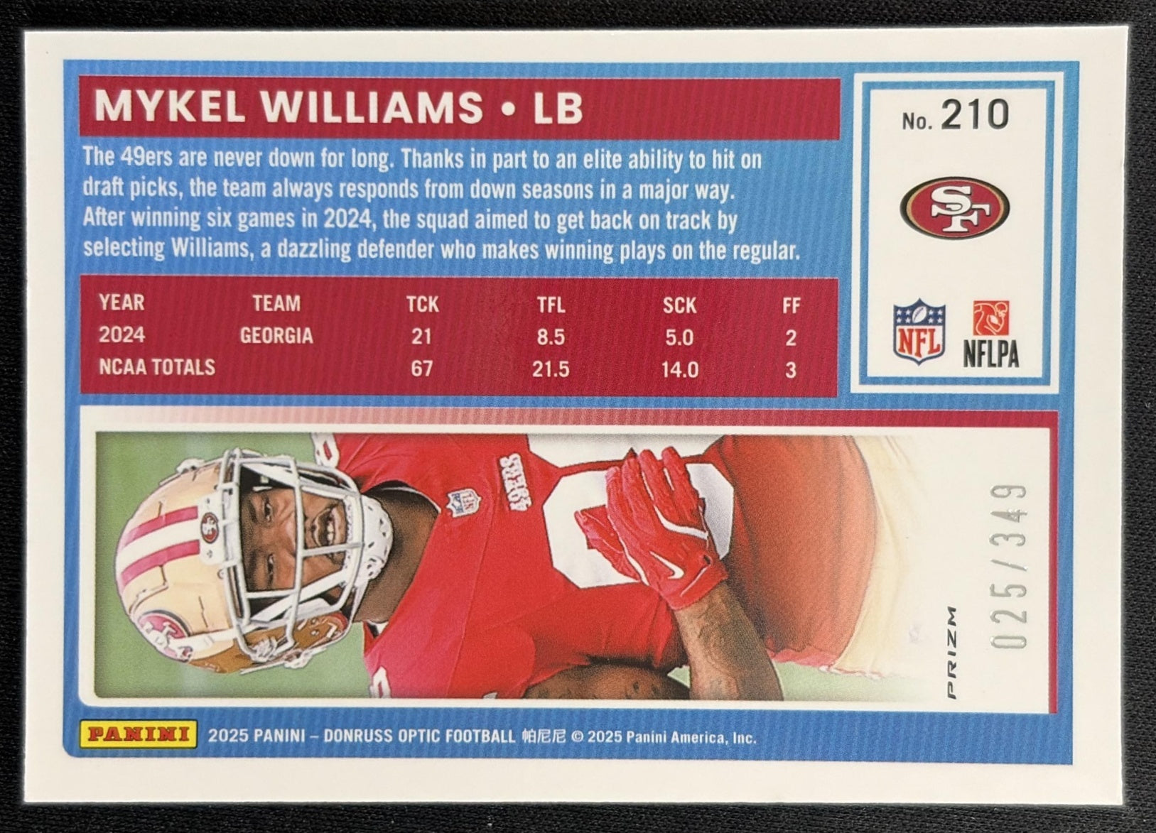 Mykel Williams 2025 Panini Donruss Optic Rated Rookie Aqua Prizm /349 49ers Sports Trading Cards