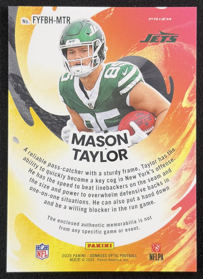 Mason Taylor 2025 Panini Donruss Optic First Year Fresh Neon Blue Prizm Jets