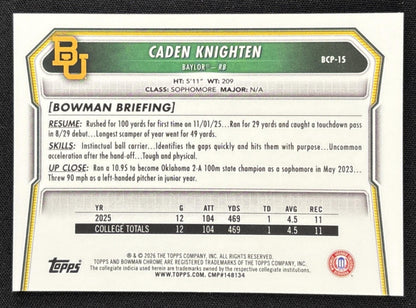 Caden Knighten 2026 Bowman Chrome Prospects Mojo Refractor Bears